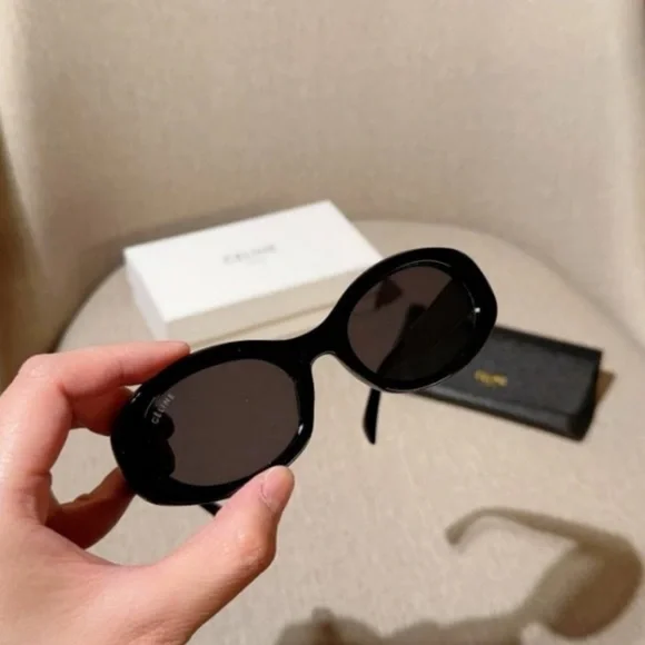 Celine Black Oval Sunglasses | SHOPBOP Chic Simple Designer Shades - Picture 3 of 8